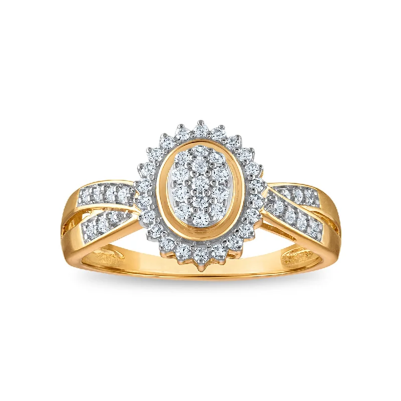 women's engagement rings with custom engraving -1/3 CTW Diamond Cluster Ring in 10KT Yellow Gold