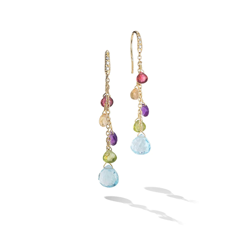 women's earrings with layered look -Marco Bicego Paradise Collection 18k Yellow Gold Mixed Gemstone Earrings