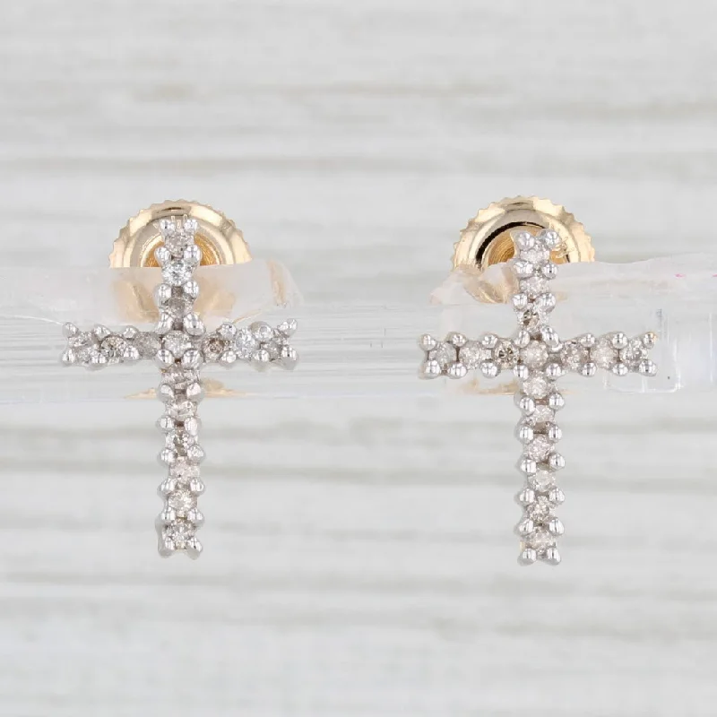 women's earrings with intricate details -0.16ctw Diamond Cross Stud Earrings 10k 14k Yellow Gold Screw Back Pierced