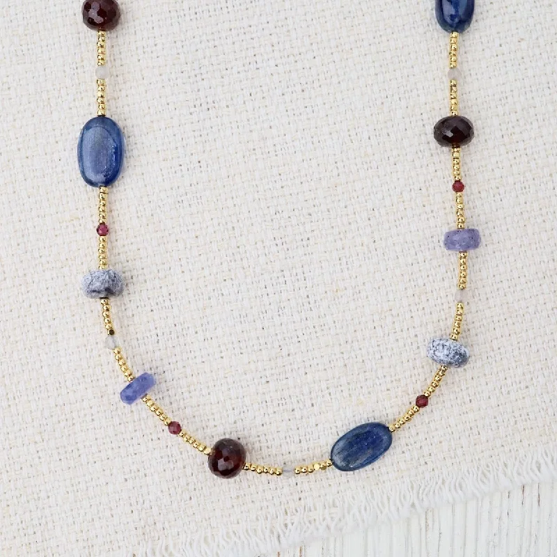 women's necklaces with shiny gold -Gold Glass and Kyanite Mix Necklace