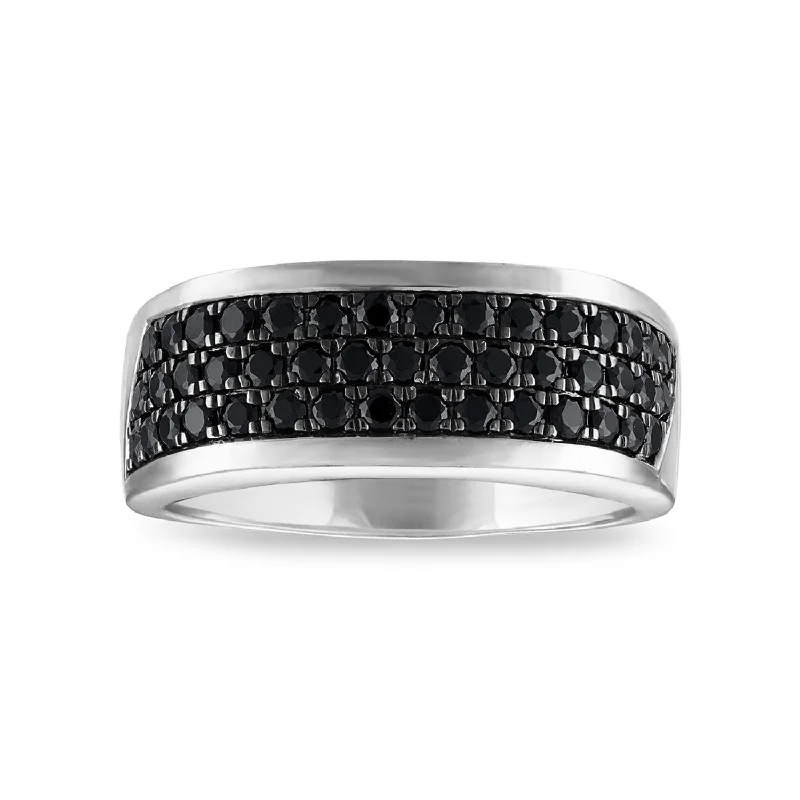 women's engagement rings with twisted band -1 CTW Black Diamond Fashion Ring in Rhodium Plated Sterling Silver