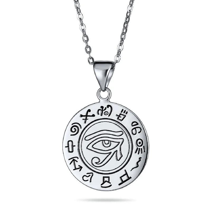 women's necklaces with emerald -Unisex Mystic Eye of Horus Pendant Necklace in Oxidized Sterling Silver