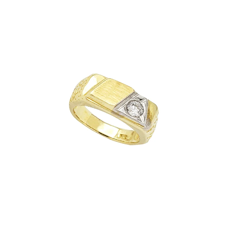 women's rings with stacked band -Zirconia Two-Tone Nugget Texture Regal Signet Ring (14K)