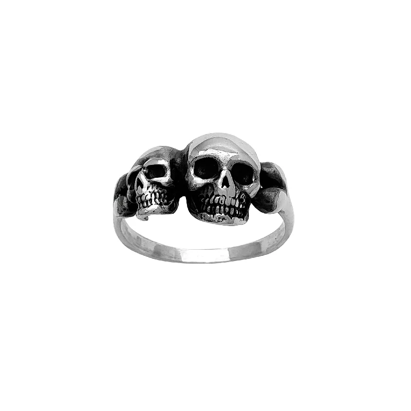 women's rings with halo setting -Skulls & Bones Ring (Silver)