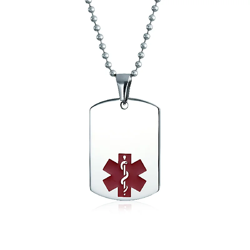 women's necklaces with simple style -Unisex Medical ID Dog Tag Steel Pendant Necklace for Men 20" Chain