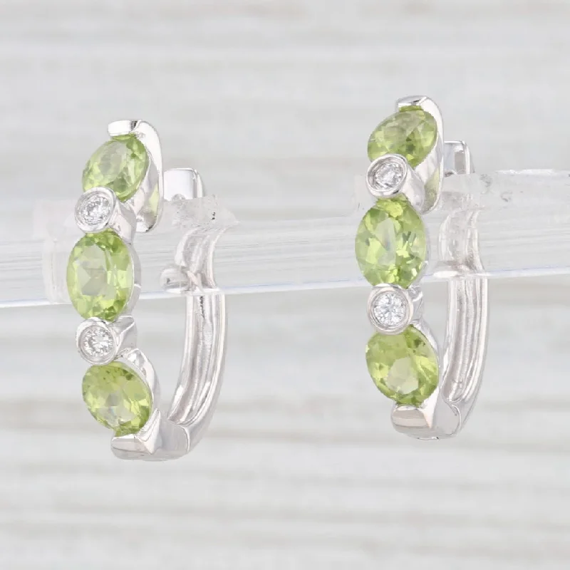 women's earrings with vintage style -New 2.30ctw Peridot Diamond Hoop Earrings 14k White Gold Hinged Snap Top Hoops