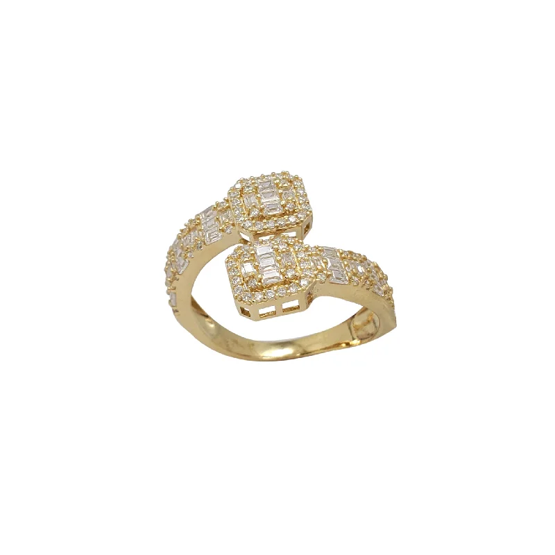 women's rings with split band -Icy Baguettes & Round Bypass Ring (14K)