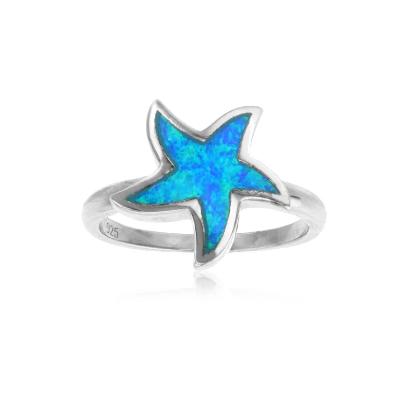 women's rings diamond -Blue Opal Starfish Ring (Silver)