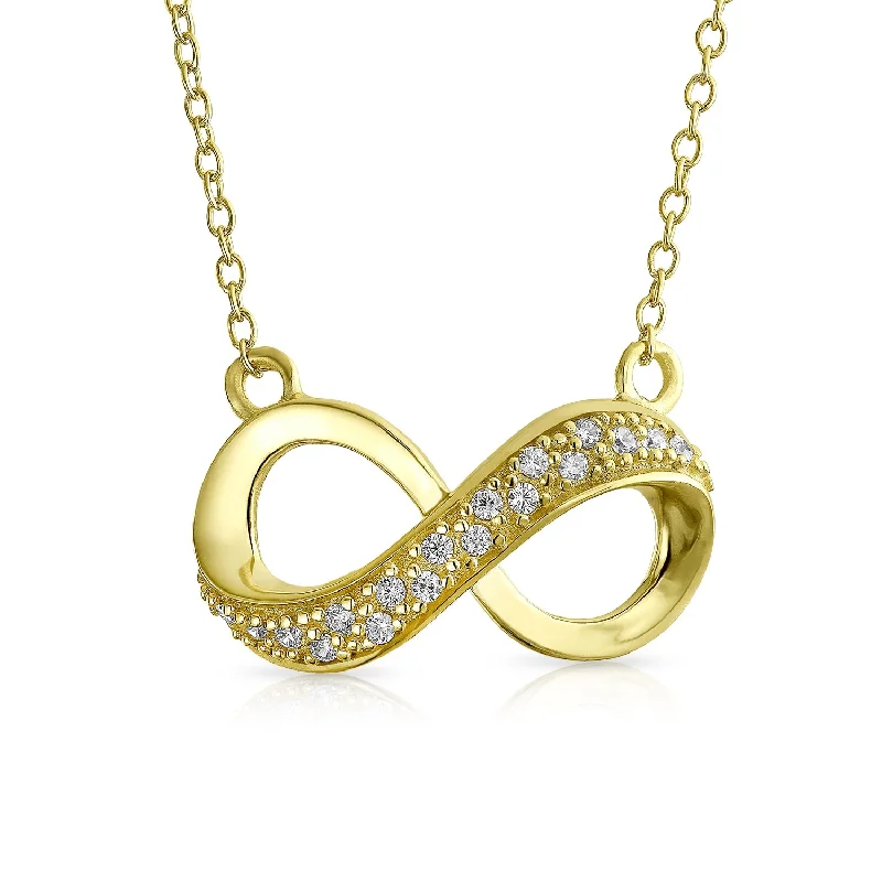 women's necklaces with chic pendant -Pave CZ Infinity Love Knot Pendant Necklace 14K Gold Plated Sterling Silver