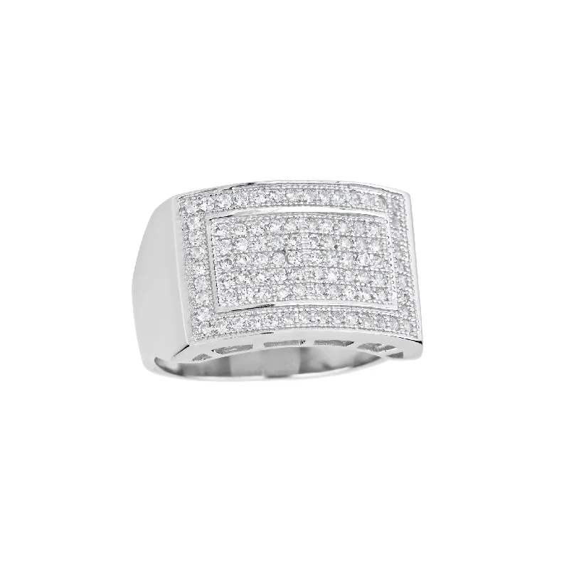 women's rings with oval gemstone -Pave Rectangle Men's Ring (Silver)