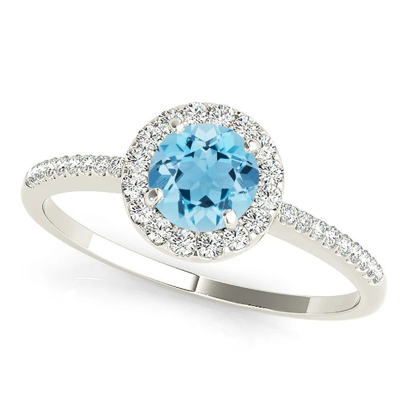 women's engagement rings with eternity band -1.10 ct. Genuine Aquamarine Ring With Halo And delicate Diamond Band