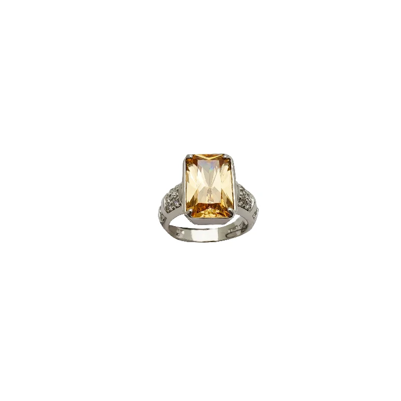 women's rings with emerald-cut stone -Yellow CZ Square Lady's Ring (Silver)