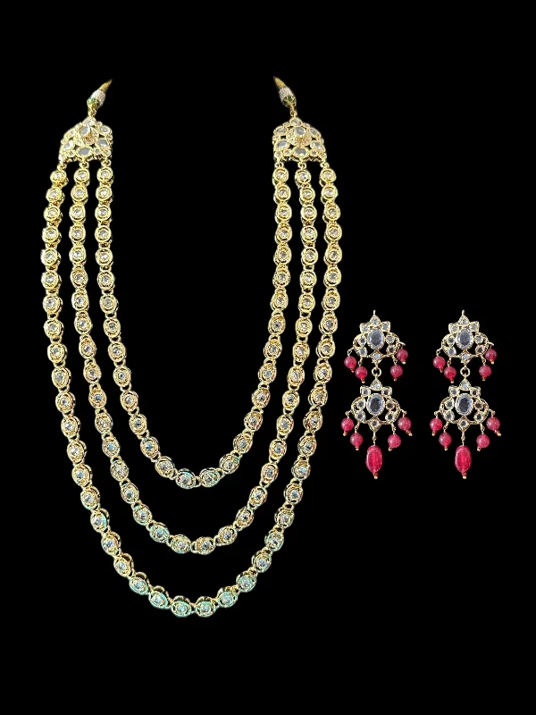 women's necklaces with long chain -SAT96 MALLIKA gold plated three layer necklace with earrings ( READY TO SHIP )