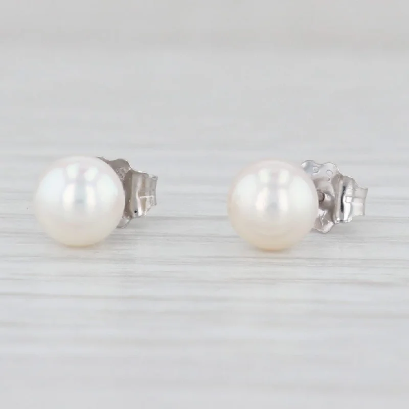 women's earrings with sparkle diamonds -New Cultured Pearl Stud Earrings 14k Yellow Gold 5.4mm Round Bead Solitaires