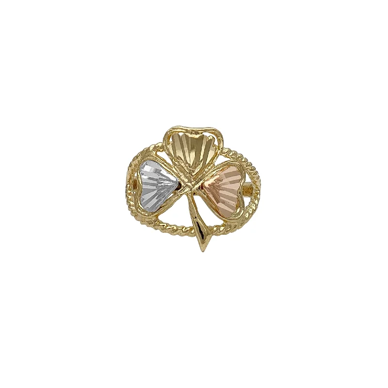 women's rings with custom engraving -Tricolor Braided Clover Ring (14K)