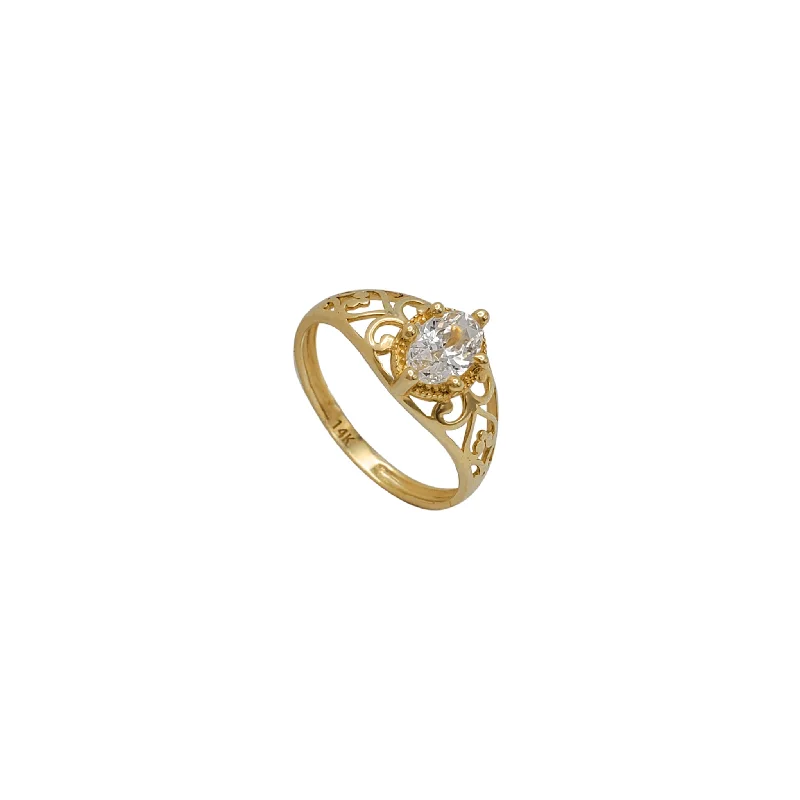 women's rings with sapphire -Marquise Stone-set Filigree Heart Pattern Outlined Ring (14K)