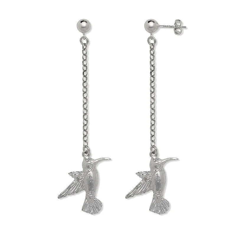 women's earrings with fine details -Better Jewelry Hummingbird .925 Sterling Silver Chain Earrings