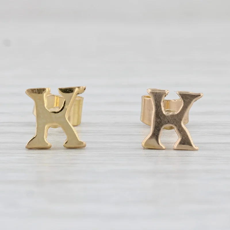 women's earrings with diamond drop -Letter K Stud Earrings 18k Yellow Gold Initial Jewelry