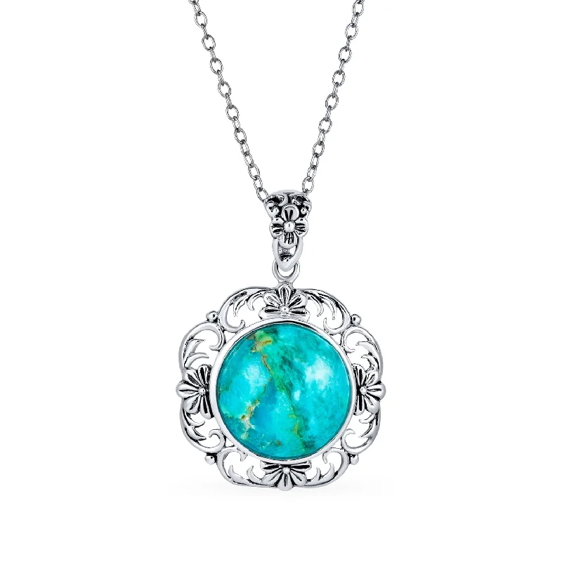 women's necklaces with layered pendants -Western Jewelry Turquoise Gemstone Octagon Medallion Pendant Necklace in Silver