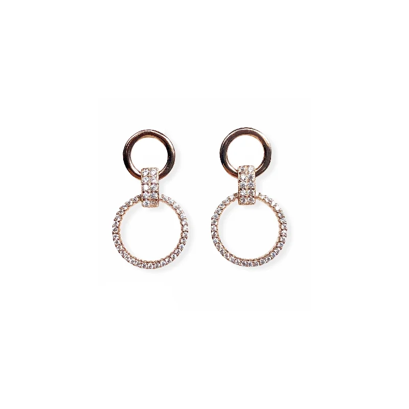 women's earrings with hoop and stud combo -Pave Double Circle Earrings