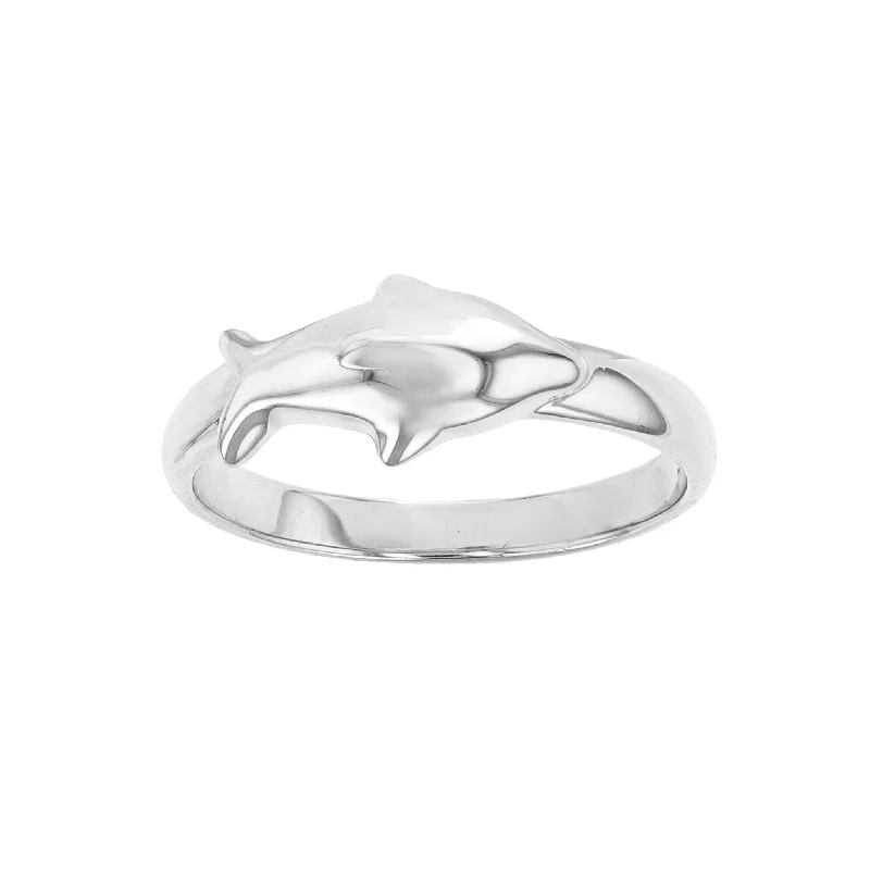 women's rings with floral design -Sideways Shark Ring (Silver)