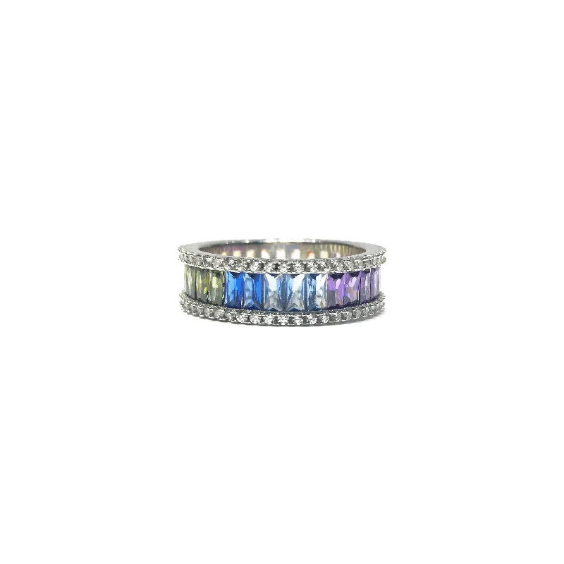 women's rings with polished look -Multi-Color CZ Eternity Ring (Silver)