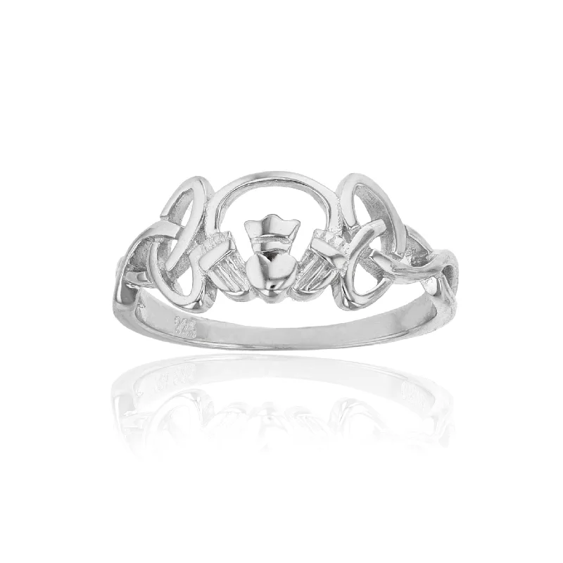 women's rings with princess-cut stone -Claddagh Trinity Knot Ring (Silver)