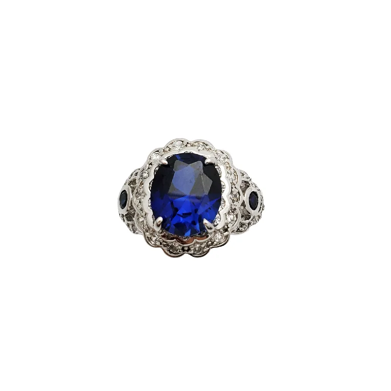 women's rings with engraved details -Tanzanite Cocktail Lady Ring (Silver)