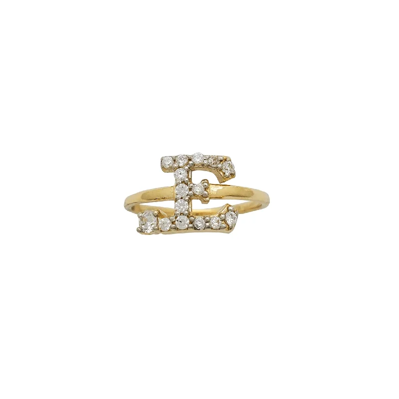 women's rings with cubic zirconia -Zirconia Initial Letter "E" Solitaire Ring (14K)