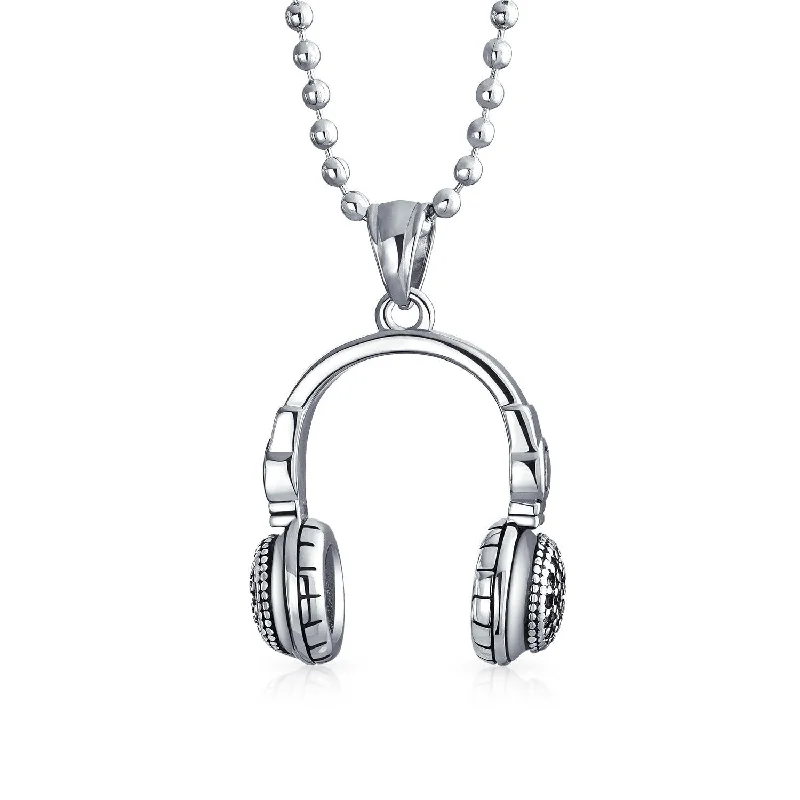 women's necklaces with teardrop pendant -Hip Hop DJ Headphones Pendant Necklace for Men Silver Tone Stainless Steel