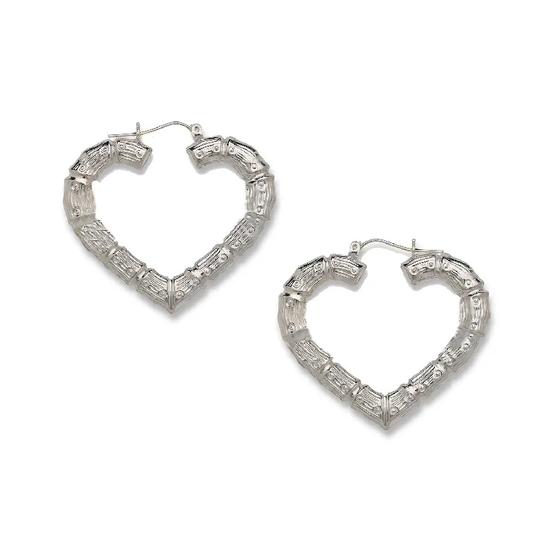 women's earrings with gemstone -Better Jewelry Heart Bamboo Hoops Earrings .925 Sterling Silver