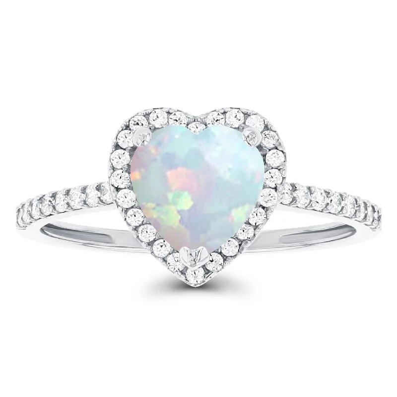 women's rings with gemstone accents -Pave Halo Heart Stone-Setting Ring (14K)