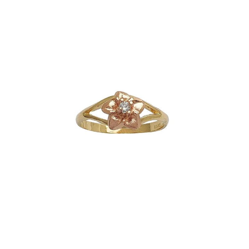 women's rings with gemstone accents -Zirconia Rose Flower Ring (14K)