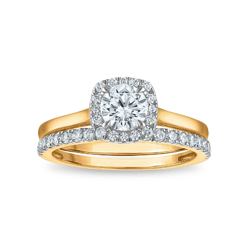 women's engagement rings silver -LoveSong EcoLove 1 CTW Lab Grown Diamond Bridal Set in 10KT Gold