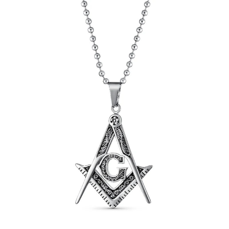 women's necklaces with romantic design -Black Oxidized Freemason Masonic Symbol Pendant Necklace for Men Silver Gold Tone