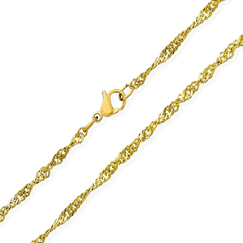 women's necklaces with shiny gold -Unisex 2.5MM Singapore Twist Rope Chain Necklace Gold Plated Stainless Steel