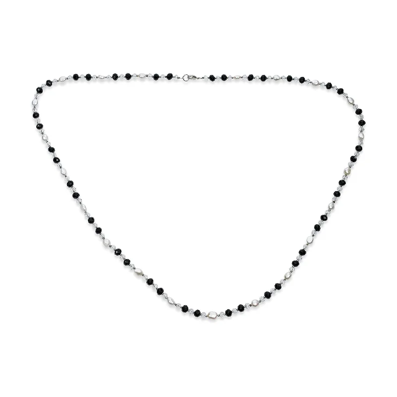 women's necklaces with elegant design -Wrap 40" Black & White Crystal Freshwater Cultured Pearl Strand Necklace