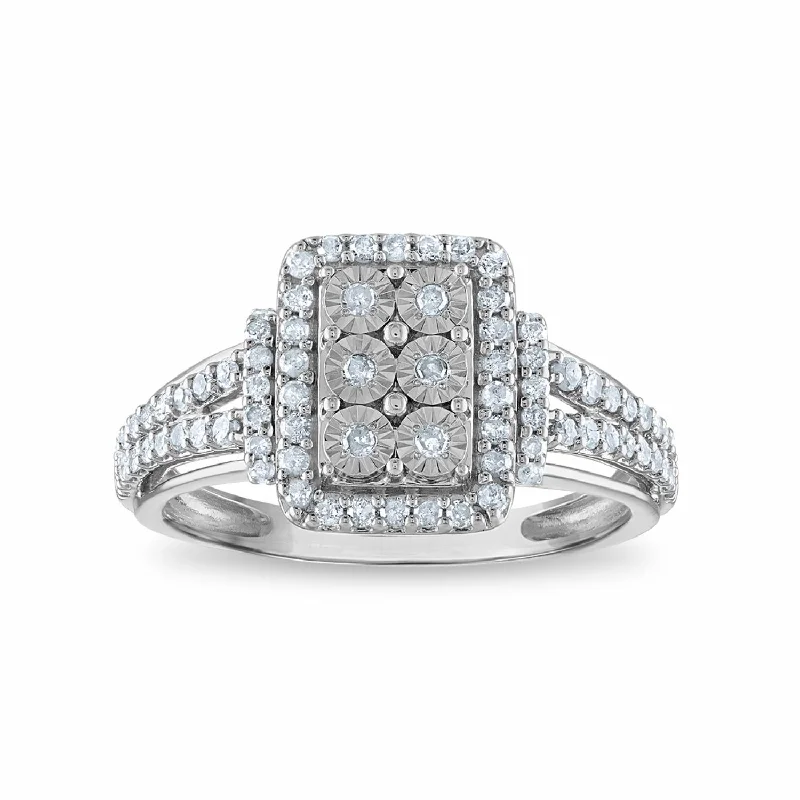 women's engagement rings with vintage-inspired band -1/2 CTW Diamond Fashion Ring in Rhodium Plated Sterling Silver