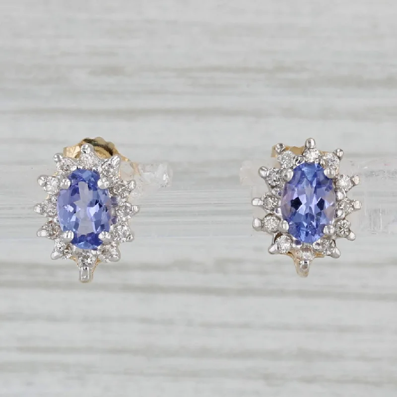 women's earrings with floral stud -1.05ctw Tanzanite Diamond Halo Stud Earrings 14k Yellow Gold