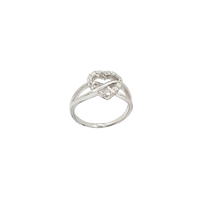 women's rings with diamond-encrusted band -Heart Shaped CZ Ring (Sterling Silver)