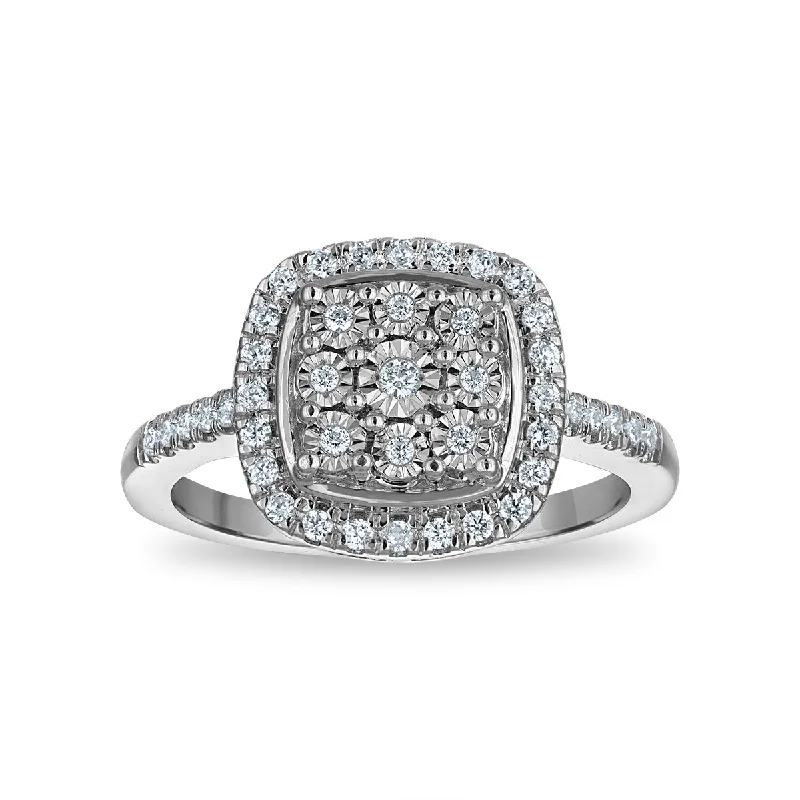 women's engagement rings with pear-shaped diamond -1/4 CTW Diamond Halo Cluster Ring in Sterling Silver