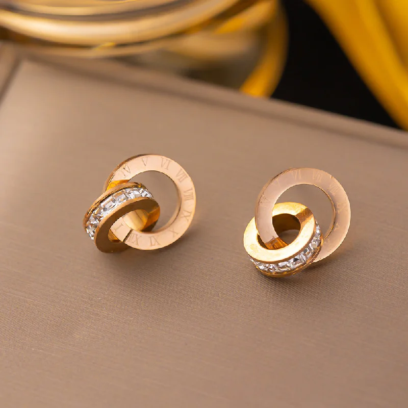 Earrings Rose Gold Double Ring Full Diamond