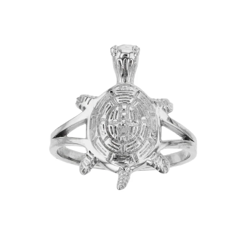 women's rings with princess-cut stone -Textured Turtle Ring (Silver)