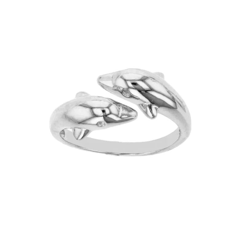 women's rings with matching set -Bypass Dolphin Ring (Silver)