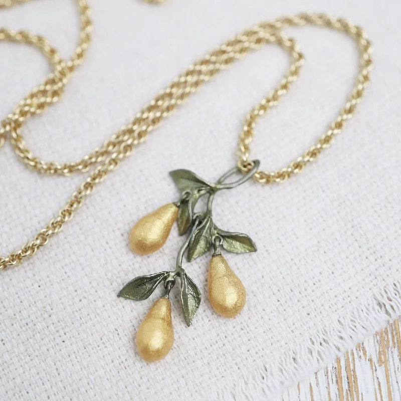 women's necklaces with pearl -Golden Pear Long Pendant Long Necklace