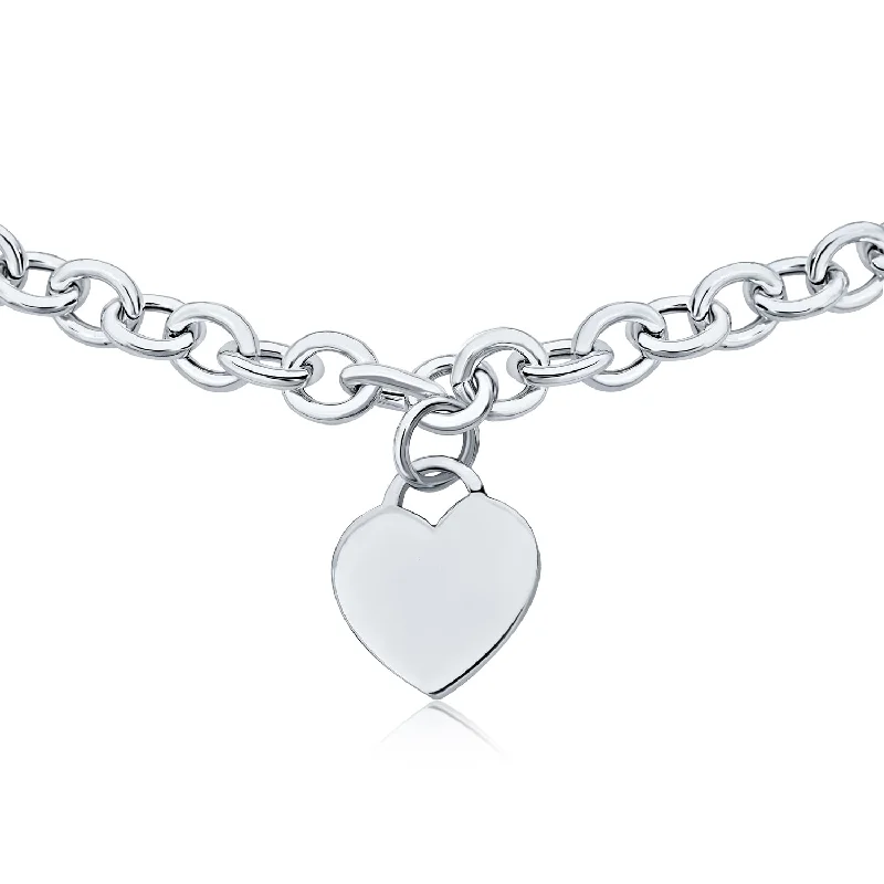 women's necklaces with layered pendants -Substantial Heart Tag Pendant Necklace Sterling Silver 16" for Teens Made in Italy