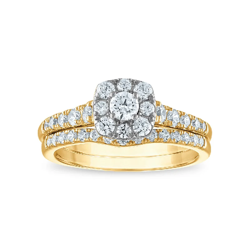 women's engagement rings with modern style -LoveSong EcoLove 9/10 CTW Lab Grown Diamond Halo Bridal Set in 10KT Yellow Gold