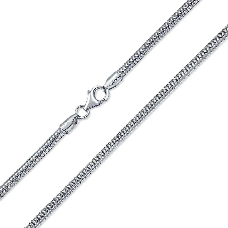 women's necklaces with colored stones -Unisex 3MM Sterling Silver Snake Chain Necklace 8-Sided Made in Italy