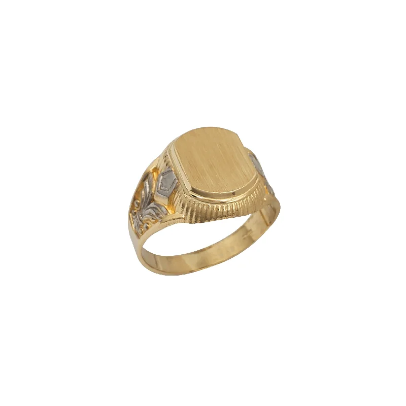 women's rings with geometric design -Brushed-Finish Two-Tone Filigree Men's Ring (14K)