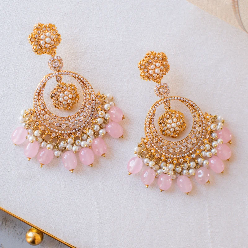 women's earrings with intricate details -Insiya Earrings - Pink